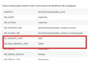 Configurações do wordpress