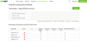Testando o ping através do site24x7