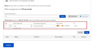 Configuração de apontamento do site