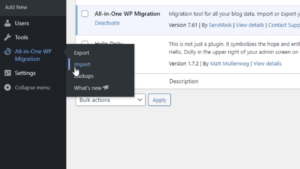 Importação de backup