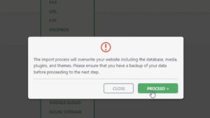 Processo de importação de backup 