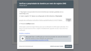 Verificação do domínio por DNS