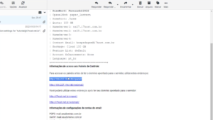Link para acessar o painel de controle e e-mail