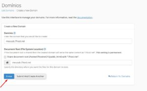 Salvando novo subdomínio no cpanel