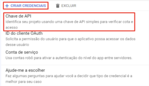 criar chave de API