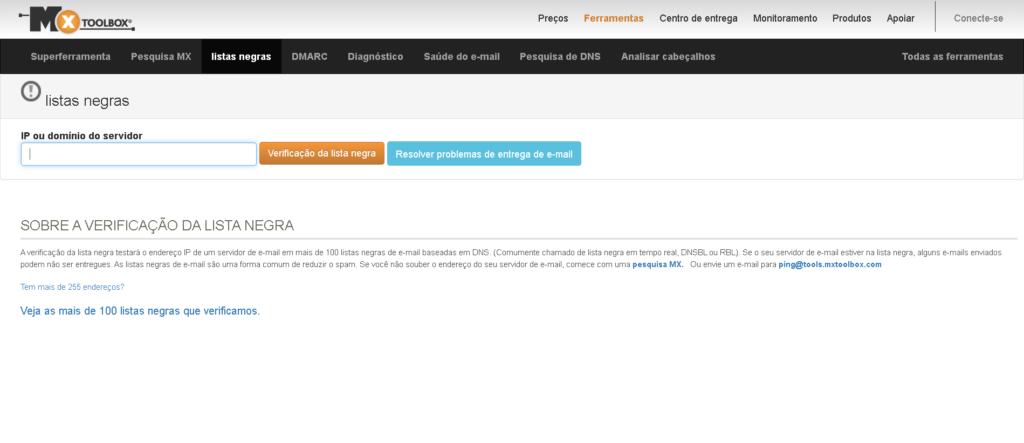Remoção de domínio da Mxtoolbox blacklist