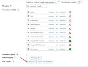 Realizando as configurações no plugin de otimização webp