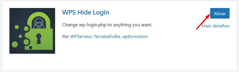 Ativação do plugin para a alteração do link de acesso do wordpress