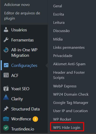 Configuração WPS Hide Login do wordpress