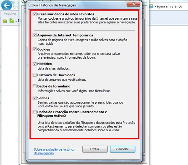 Passo a passo limpeza do navegador