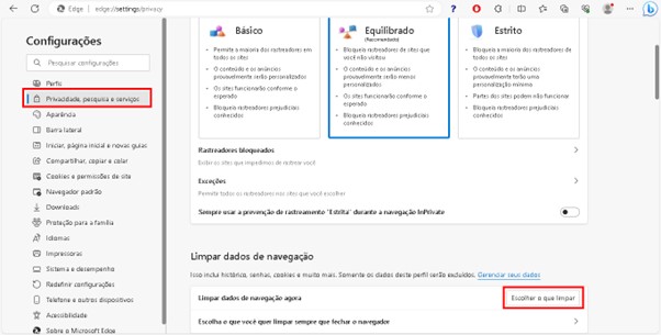 Limpeza Microsoft Edge