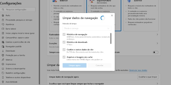 Passo a passo limpeza Microsoft Edge