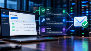 Diagrama com registros SPF, DKIM e DMARC configurados