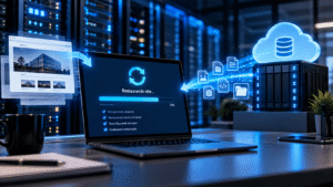 Processo de restauração de um site a partir de um backup.