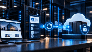 Fluxo de backup automático de um site para armazenamento externo.