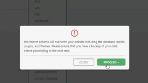Processo de importação de backup